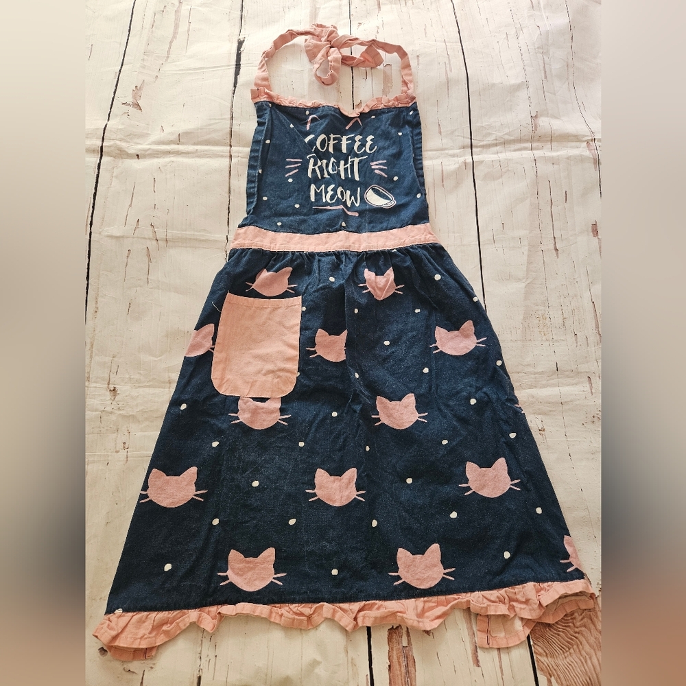 Pantry Women's Pink Cat "Coffee Right Meow" Cooking Cotton Apron
